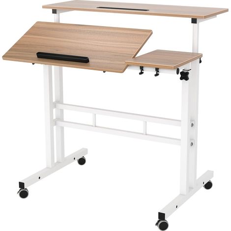 Soges – Bureau d'ordinateur réglable en hauteur et inclinable – 80x60 cm sur roulettes – Table d'appoint pour canapé-lit – Chêne (1/5)