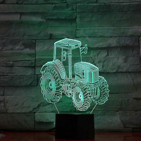 Lampe 3D Nigndn - Cadeau d'anniversaire pour enfants - Tracteur créatif et coloré - Veilleuse 3D avec télécommande tactile et 16 couleurs LED