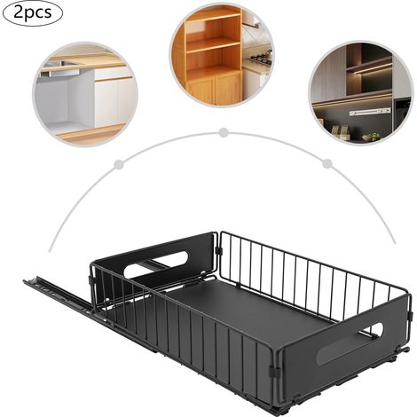 YISSALE -Outillage -2 pièces, panier noir, petit panier extensible, armoire de cuisine, rangement extensible, tiroir de rangement extensible (1/5)