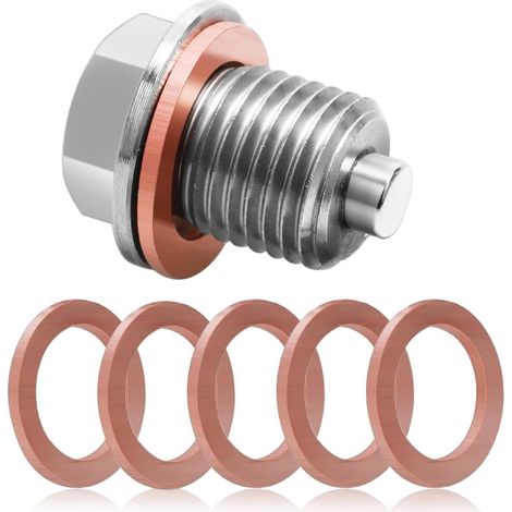 Bouchon de vidange magnétique M181.5, écrou en Acier Inoxydable, 5 Joints de Bouchon de vidange, pour Voitures, Motos, Bateaux (1/5)