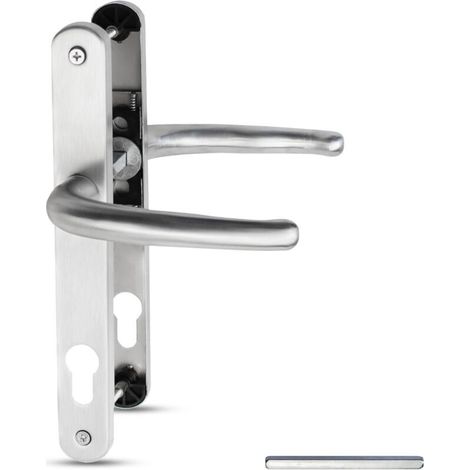 Maniglie per porte in UPVC in acciaio inox 304, finitura nichel satinato, 92 mm, interasse viti 210 mm, piastra di fissaggio 243 mm, set da 1