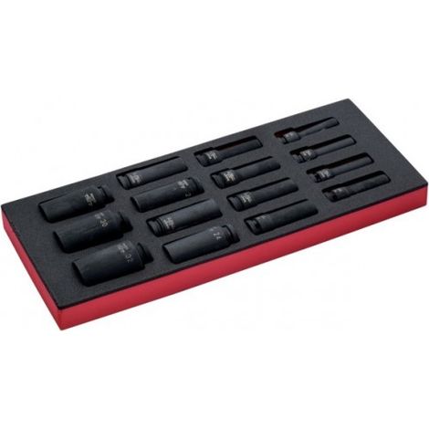 BAHCO - Jeu de douilles à choc longues 1/2", module mousse 1/3 Fit&Go - 15 pcs