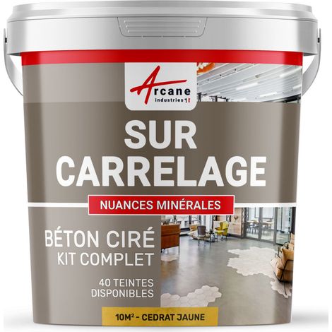 Béton ciré sur carrelage, cuisine, salle de bain, mural, sol, plan de travail, décoratif, revêtement, douche, kit - 10 m² (en 2 couches) Cédrat Jaune - ARCANE INDUSTRIES