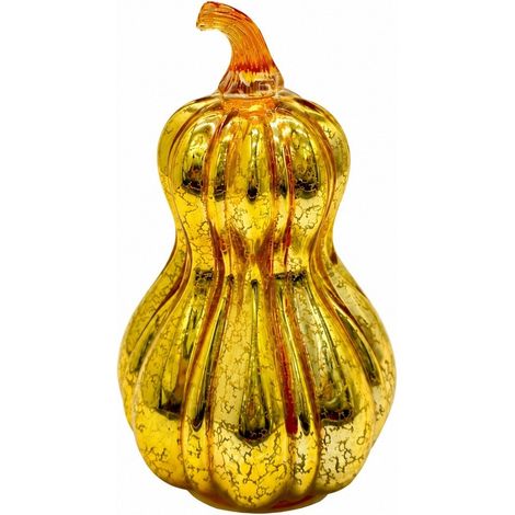 Lanterne citrouille en verre, décoration d'Halloween, ornement LED pour la maison, courge dorée/argentée/or rose, 14 x 23 cm (1/5)