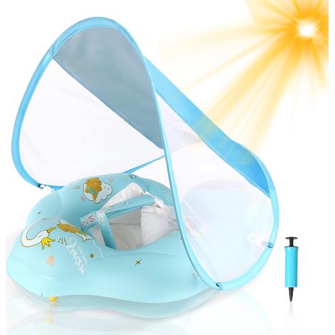 Bouée Bébé, Bouee Bebe avec Pare Soleil SPF 50+ Améliorez Bouée Bébé 8-16Kgs avec Une Balle d'Équilibre pour Éviter Le Renversement Bouee Bebe Piscine Gonflable (1/5)