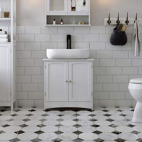603060 CM Meuble Sous Lavabo/Meuble Salle de Bain/Meuble Sous Vasque avec 2 Portes - BLANC (1/4)