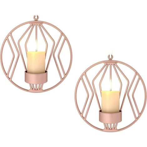 2pcs Chandeliers Muraux en Métal, Décorations Murales, Éclairage pour Le Dîner Aux Chandelles dans Le Salon/Salle À Manger/Comptoir, Or Rose (1/5)