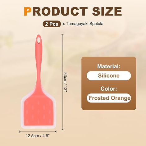 Lot de 2 spatules Tamagoyaki en silicone, larges spatules à omelette antiadhésives résistantes à la chaleur pour la cuisine, les œufs, les crêpes, la pizza, le steak, taille L/orange (1/5)