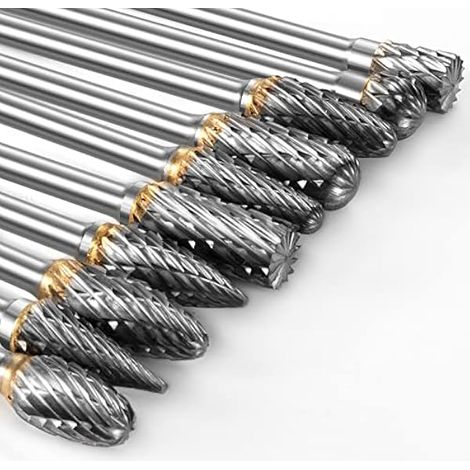 Hartmetall Frässtifte Set, 10 Stück Doppelschnitt-Frässtifte mit 3mm Schaft kompatibel mit Dremel, Drehwerkzeug Zubehör für Schleifen, Schnitzen, Metallpolieren, Gravieren, Bohren (1/5)