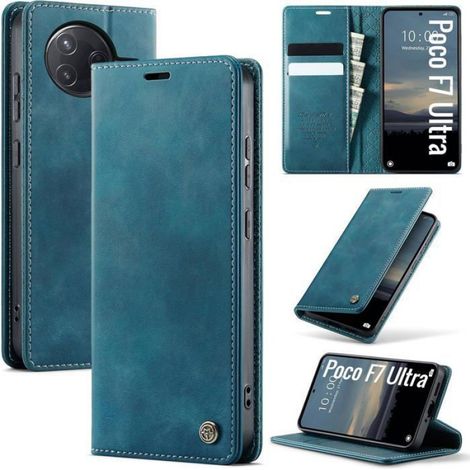 Coque Poco F7 Ultra 5G - Cuir PU - Blocage RFID - Porte-cartes - Support intégré - Antichoc - Bleuvert (1/5)