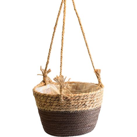 Panier de fleurs tissé de Style rétro rustique, paille décorative de couleur marron, polyvalente, pour le bureau, la fête et la maison (1/5)