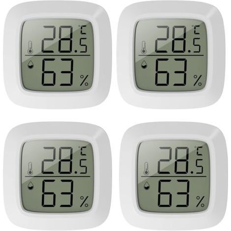Set mit 4 Mini-Innenthermometern – Thermometer und Hygrometer – mit 10-Sekunden-Aktualisierungsrate – Mini-LCD-Display – für Kinderzimmer, Büro, Schlafzimmer und Gewächshaus (1/5)