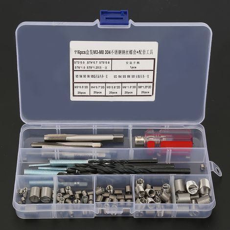 Kit 116 pièces inserts filetés en acier inoxydable pour réparation de vis, outillage complet (1/5)
