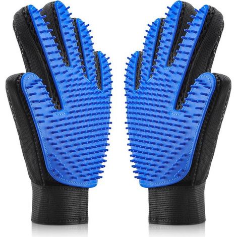 Lot de 2 gants de toilettage bleus – Brosse d'épilation – Démêlage – Massage – Chien et chat (1/5)