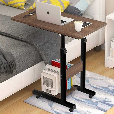 Tavolino Porta PC Computer da Letto Divano Regolabile con Ruote Noce (1/4)