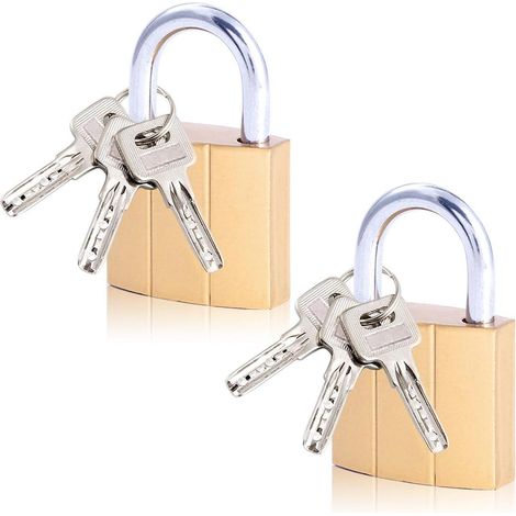 Lot de 2 cadenas 32mm laiton avec 3 clés chacun pour casier & cave