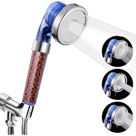 Cabezal de ducha de alta presión con filtro y ahorro de agua, 3 modos de rociado (incluido masaje manual), sistema de filtración de perlas, kit completo con manguera y soporte. (1/4)