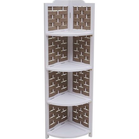 Mensola angolare con 4 ripiani pieghevoli in legno di paulonia 110 cm traliccio decorativo marrone 040008639