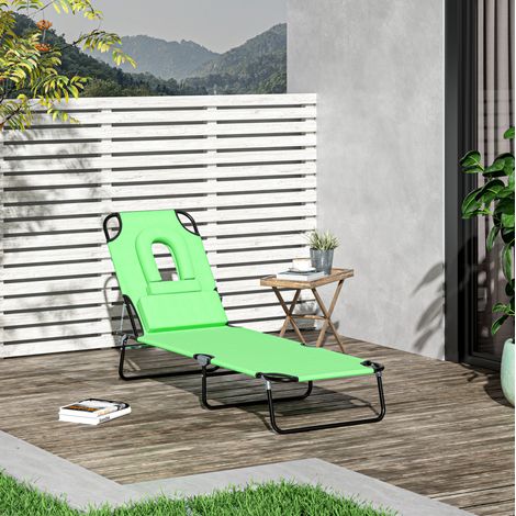 Lettino prendisole pieghevole 187x58x36 cm verde in poliestere con foro lettura e schienale regolabile (1/4)