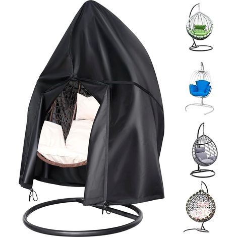 CSPARKV Garten-Hängesessel-Abdeckung - 420D Oxford wasserdichte Eierschaukel-Abdeckung Anti-UV/Wind, Outdoor-Gartenstuhl-Schutzhülle 190 x 115 cm, Schwarz (1/5)