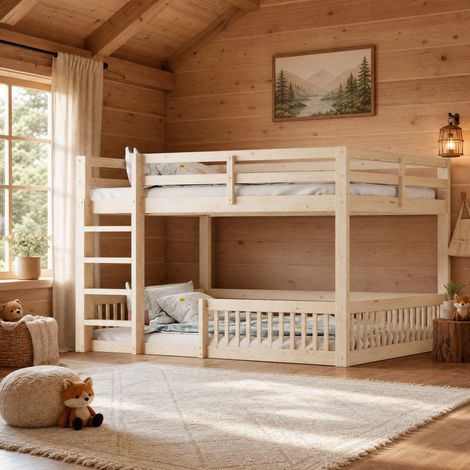 MEUBLIV Letto a castello 160x200 cm naturale con scala, senza materassi (1/5)