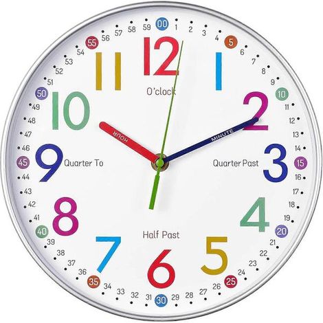 Horloge murale pour enfants - Horloge éducative pour enfants - Horloge analogique avec exercices pour apprendre l'heure aux enfants. (1/5)