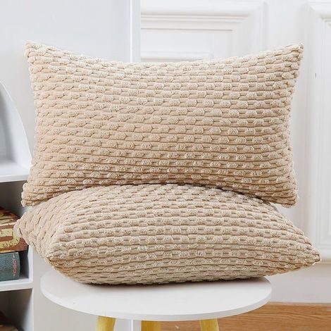 Lot de 2 Housses de Coussin en Velours côtelé rayé Housse de Coussin décorative Douce pour canapé Chambre à Coucher,30x50cm,Kaki (1/4)