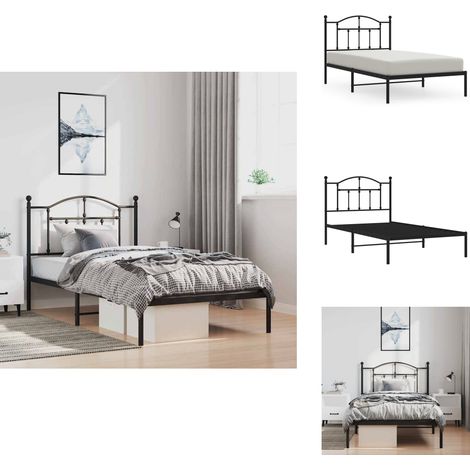 Cadre de lit métal sans matelas avec tête de lit noir 100x190cm - Cadre De Lit - Lit Double - Lit Metal - Lit Moderne - Lit Noir (1/5)