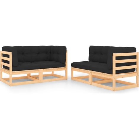 4-tlg. Garten-Lounge-Set mit Kissen Massivholz Kiefer (1/5)