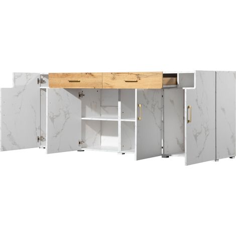 Aparador blanco 208 x 39,5 x 80 cm con 4 puertas y 2 cajones MODENUIT (1/5)