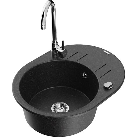 Mexen Kevin fregadero de granito de 1 cubeta con escurridor y grifo de cocina Telma, negro/plata metálico - 6517-73-670200-00 (1/5)
