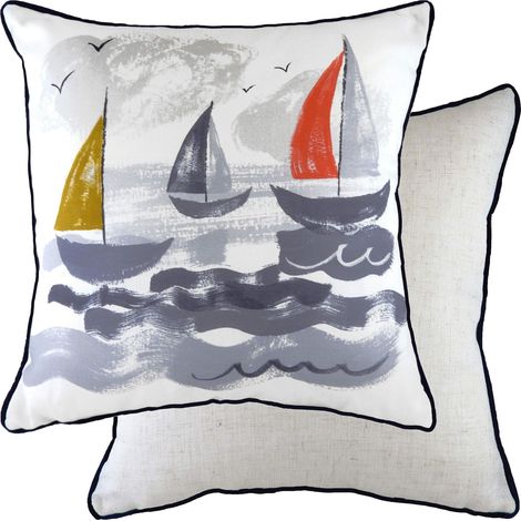 Coussin Garni de Polyester Oreiller Motif Bateaux Nautiques Multicolore 43 x 43 cm