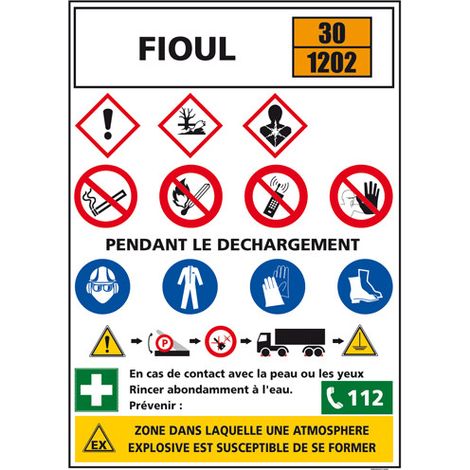 Consigne produits dangereux FIOUL (C1297) - Adhésif - 300 x 420 mm