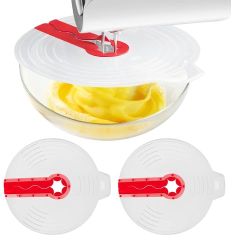 Protector antisalpicaduras universal para tazones de mezcla: paquete de 2 tapas protectoras de silicona para tazones de mezcla, tapas de silicona de 31 cm para batir huevos. (1/3)