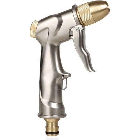 Pistolet pulvérisateur pour tuyau d'arrosage avec buse complète en laiton, pistolet à eau 100 % métal robuste, buse de pulvérisation haute pression pour l'arrosage des plantes, le nettoyage, le lavage (1/5)