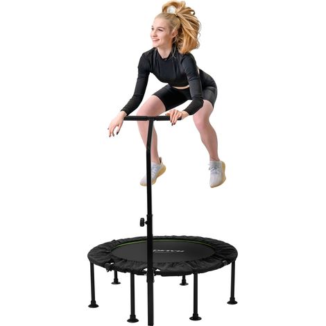 Hauki Trampoline de Fitness Ø102cm Vert, Rebondisseur d'Intérieur, Barre de Maintien Réglable en Hauteur, Structure en Acier, Capacité 150 kg, Plateforme de Saut Silencieuse pour Exercices à la Maison (1/5)