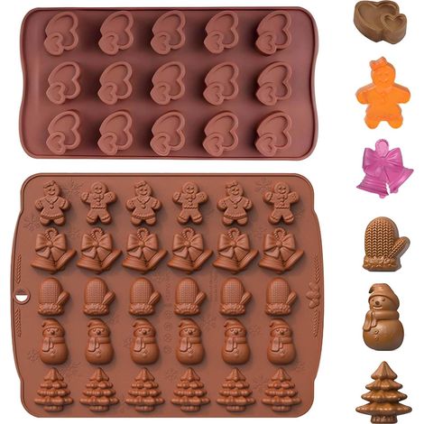 2 Pièces Moule Chocolat, Silicone Coeur, Tablette Noel, Chocolat a pour Mariage, Saint-Valentin, Noël, DIY - (1/5)