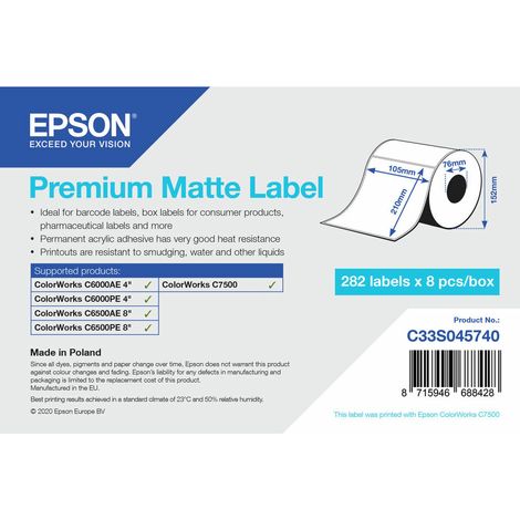 Epson Premium Matte Label - Die-Cut Roll: 105mm x 210mm, 282 labels (1/4)