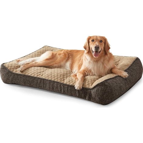 JOEJOY Großer orthopädischer Hundekorb, abnehmbares, waschbares und rutschfestes Hundebett, weiches Kunstkaninchenfell, braun, 122 x 89 x 25 cm