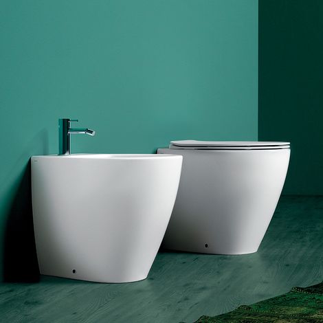 Sanitari filomuro Rimless Simas LFT con copriwater slim soft close incluso (1/5)