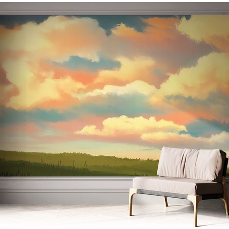 Fototapete Selbstklebend - Wanddekoration - Wandfolie - 3D Tapete Wand - Wohnungsdeko Wolkenhimmel 312x219 cm