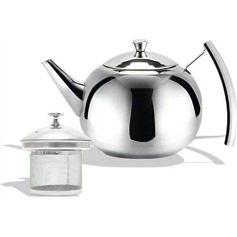 Teekanne aus Edelstahl mit Teesieb, Kaffeemaschine/Wasserkocher mit Deckel und Griff, ideal für losen Bio-Tee, alle Früchte, Kräuter und Aufgüsse, 2-Liter-Teekanne mit Teesieb aus Silber von RAPAN