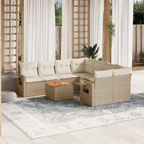 Set de sofás de jardín 9 pzas con cojines ratán sintético beige vidaXL (1/3)