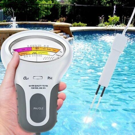 Comprobador electrónico de calidad del agua de piscina, mide pH y contenido de cloro, con cable de 13 cm. (1/4)