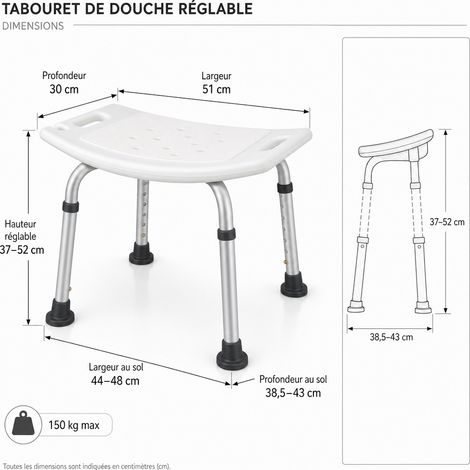 Tabouret de Douche Réglable en Aluminium pour Salle de Bain (1/4)