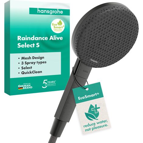 Hansgrohe Raindance Alive Select S - Handbrause, 3 Strahlarten, EcoSmart+, chrom schwarz gebürstet 24512340 (1/4)