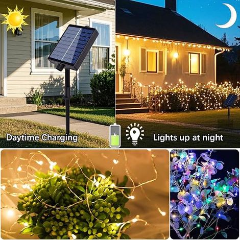 Outdoor Solar Fairy Lights, 10 m 100 LEDs Copper Wire Weatherproof IP65, 8 Modes with Remote Control, Warm Yellow for Garden, Balcony, Terrace, Party (1/4)