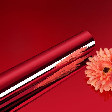 Papier Peint Miroir Autocollant Rouge 40CMx7M Feuilles de Miroirs Flexible Film Adhesif Decoratif Mural pour Cuisine Bricolage Placard Amovible (1/5)