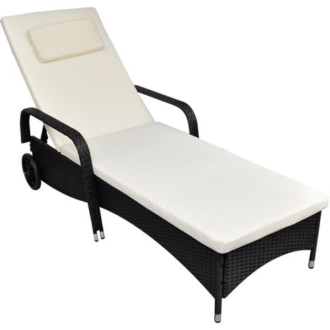 Lettino prendisole sedia a sdraio lettino prendisole letto da giardino mobili da esterno per patio con cuscino e ruote resina intrecciata nera 020012450 (1/4)