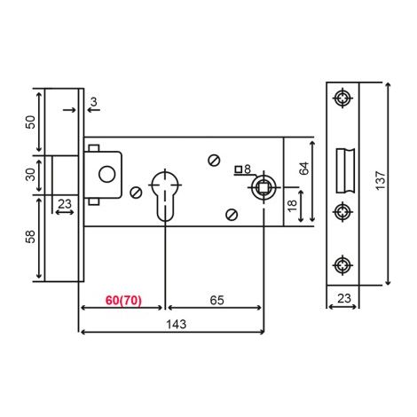 Serratura a mortaio L727 Inox con cilindro Inther - L727-70, INTHER (1/4)